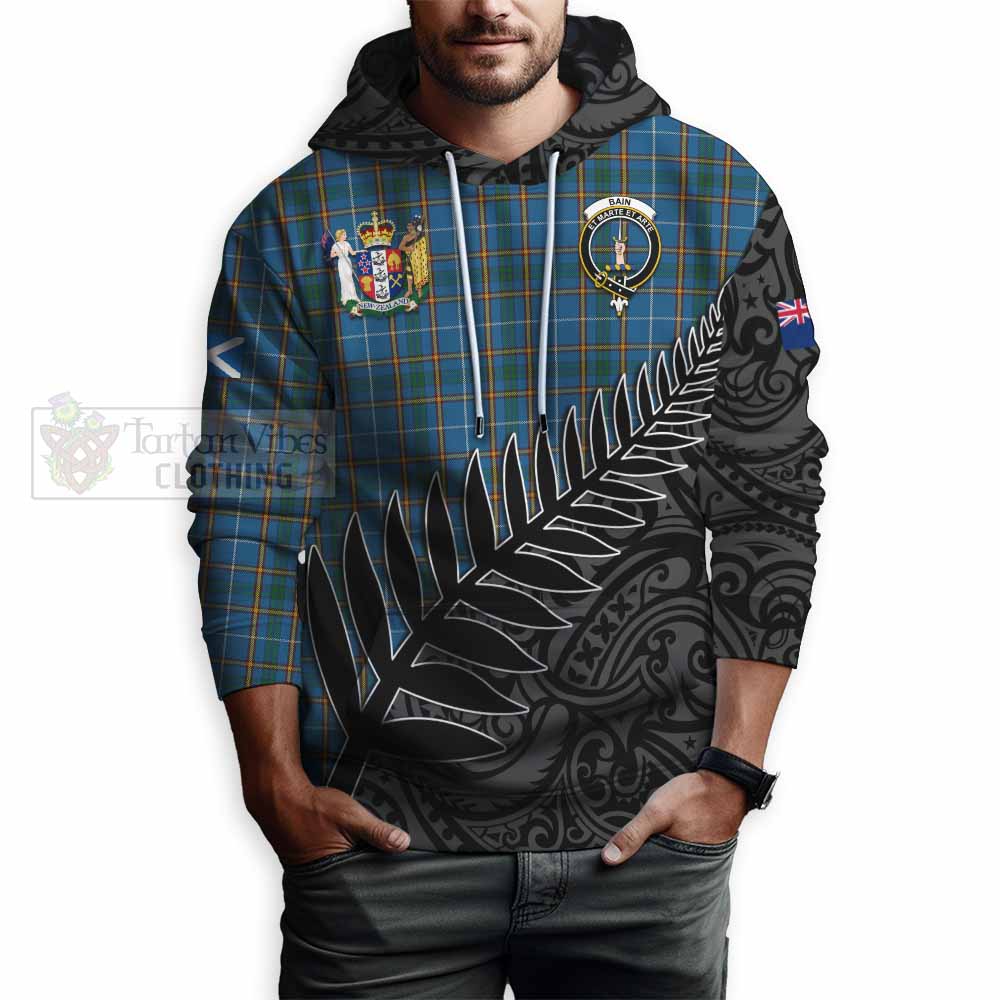 Tartan Vibes Clothing Bain Crest Tartan Hoodie with New Zealand Silver Fern Half Style