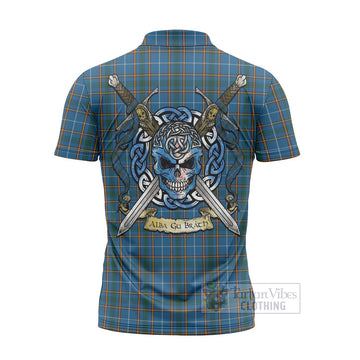 Bain Tartan Zipper Polo Shirt with Family Crest Celtic Skull Style