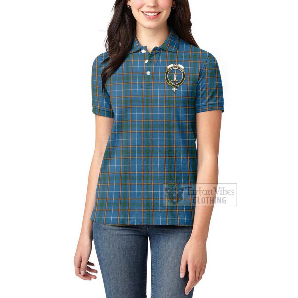 Tartan Vibes Clothing Bain Tartan Women's Polo Shirt with Family Crest and Bearded Skull Holding Bottles of Whiskey