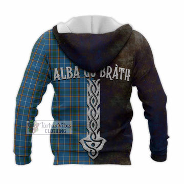Bain Tartan Family Crest Knitted Hoodie Alba Gu Brath Be Brave Lion Ancient Style - Tartan Vibes Clothing
