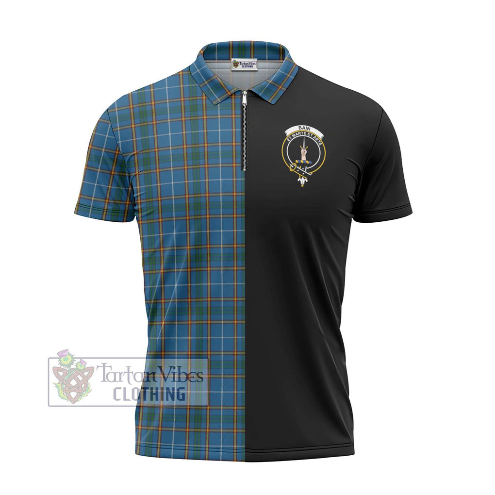 Bain Tartan Zipper Polo Shirt with Family Crest and Half Of Me Style - Tartanvibesclothing Shop