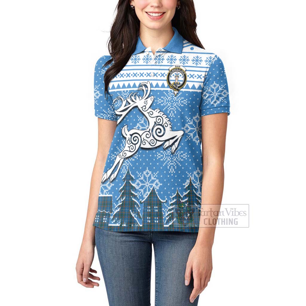 Tartan Vibes Clothing Bain Clan Christmas Women's Polo Shirt Celtic Reindeer Style