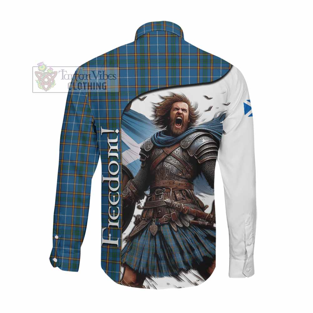 Tartan Vibes Clothing Bain Crest Tartan Long Sleeve Button Shirt Inspired by the Freedom of Scottish Warrior