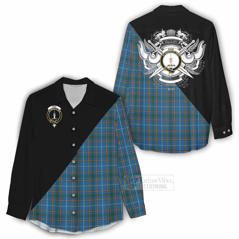 Tartan Vibes Clothing Bain Tartan Women's Casual Shirt with Family Crest and Military Logo Style