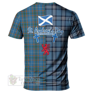 Bain Tartan T-Shirt Happy St. Andrew's Day Half Tartan Style