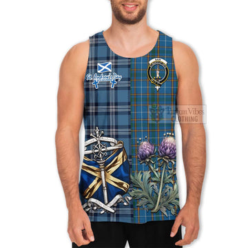Bain Tartan Men's Tank Top Happy St. Andrew's Day Half Tartan Style - Tartan Vibes Clothing