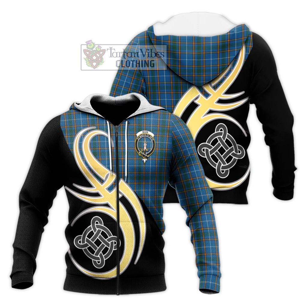 Bain Tartan Knitted Hoodie with Family Crest and Celtic Symbol Style Unisex Knitted Zip Hoodie - Tartan Vibes Clothing