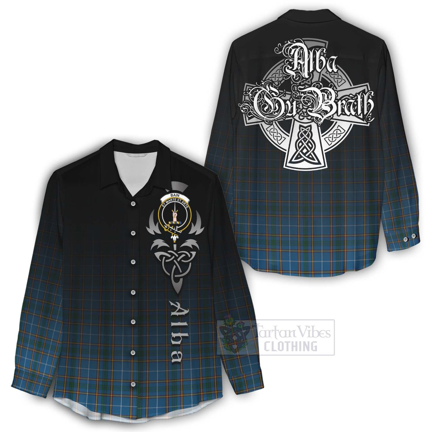 Tartan Vibes Clothing Bain Tartan Women's Casual Shirt Featuring Alba Gu Brath Family Crest Celtic Inspired