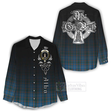 Bain Tartan Women's Casual Shirt Featuring Alba Gu Brath Family Crest Celtic Inspired