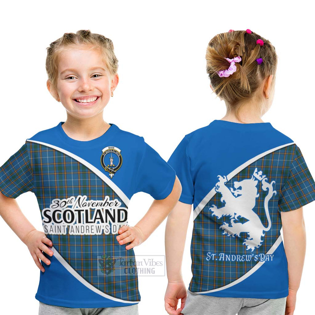 Tartan Vibes Clothing Bain Family Crest Tartan Kid T-Shirt Celebrate Saint Andrew's Day in Style