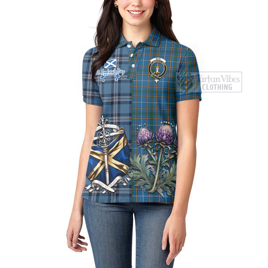 Tartan Vibes Clothing Bain Tartan Women's Polo Shirt Happy St. Andrew's Day Half Tartan Style