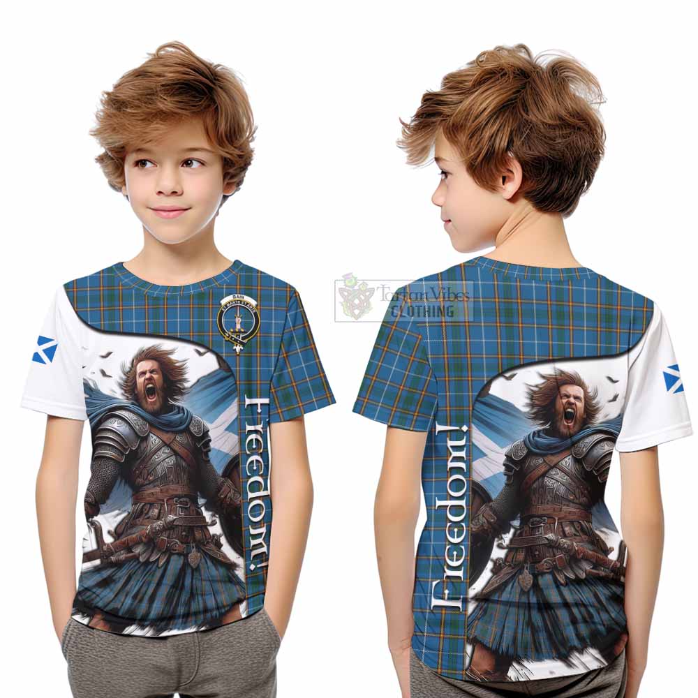 Tartan Vibes Clothing Bain Crest Tartan Kid T-Shirt Inspired by the Freedom of Scottish Warrior