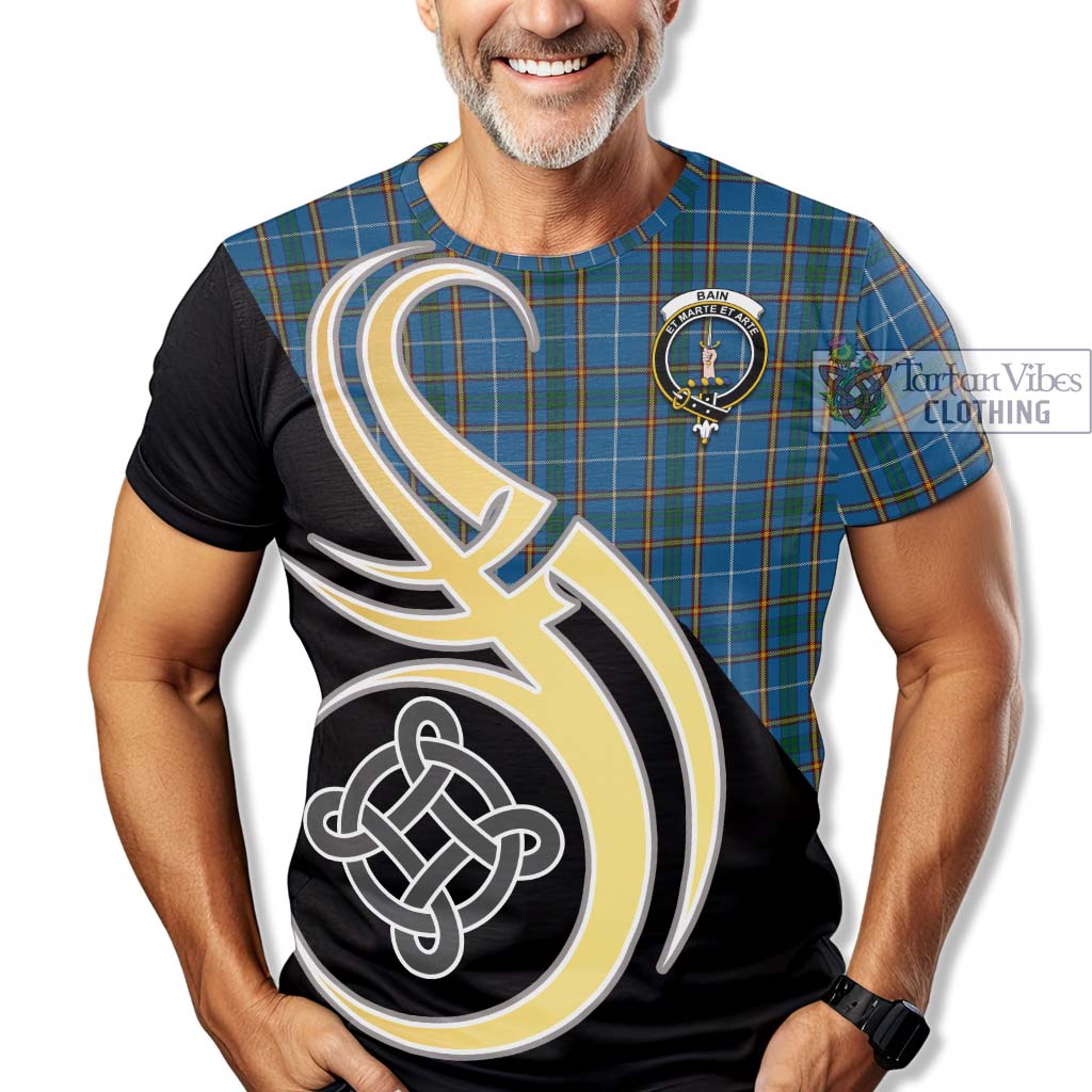 Tartan Vibes Clothing Bain Tartan T-Shirt with Family Crest and Celtic Symbol Style