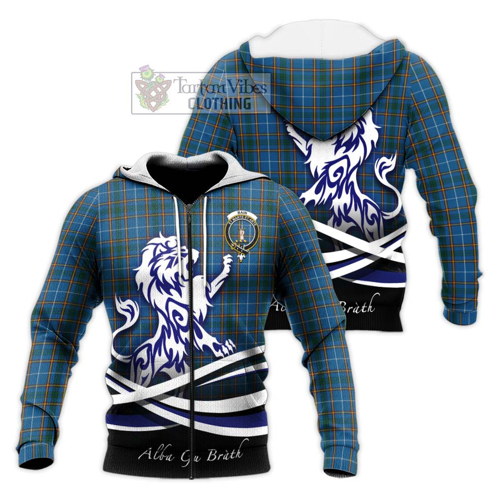 Bain Tartan Knitted Hoodie with Alba Gu Brath Regal Lion Emblem Unisex Knitted Zip Hoodie - Tartanvibesclothing Shop