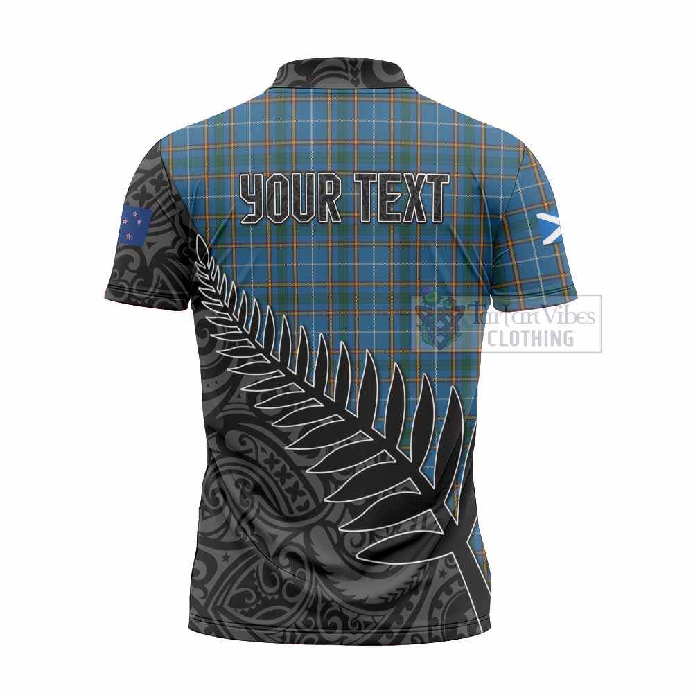 Tartan Vibes Clothing Bain Crest Tartan Zipper Polo Shirt with New Zealand Silver Fern Half Style