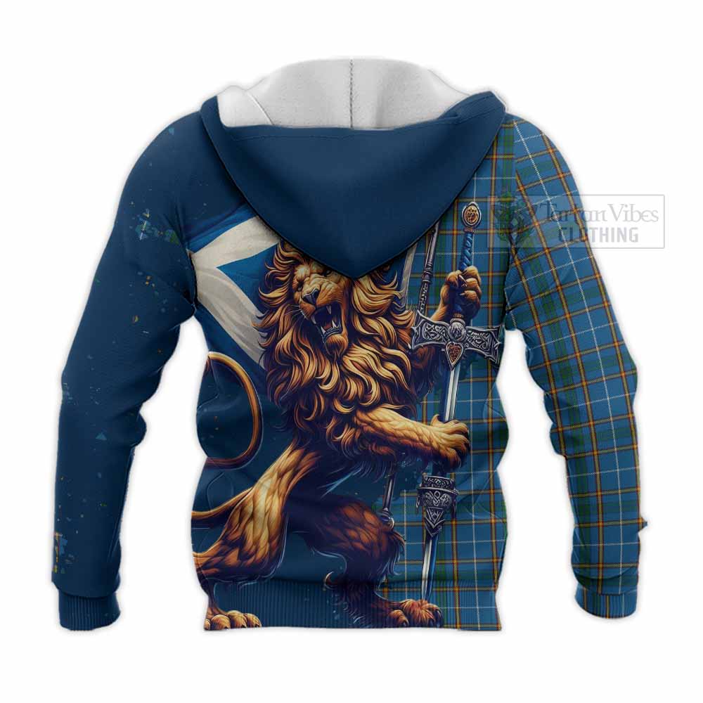 Tartan Vibes Clothing Bain Tartan Family Crest Knitted Hoodie with Scottish Majestic Lion