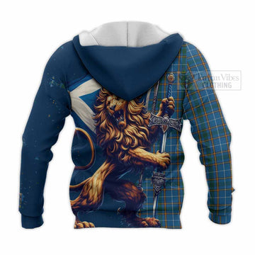 Bain Tartan Family Crest Knitted Hoodie with Scottish Majestic Lion