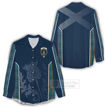 Bain Tartan Women's Casual Shirt with Family Crest and Scottish Thistle Vibes Sport Style