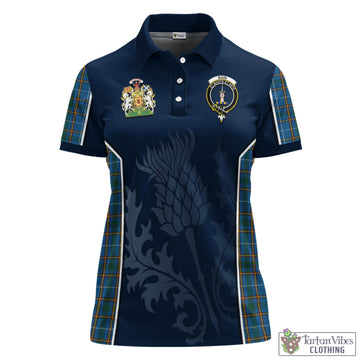 Bain Tartan Women's Polo Shirt with Family Crest and Scottish Thistle Vibes Sport Style