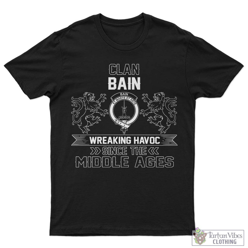 Bain Family Crest 2D Cotton Men's T-Shirt Wreaking Havoc Style Sapphire - 2D-tartanvibesclothing