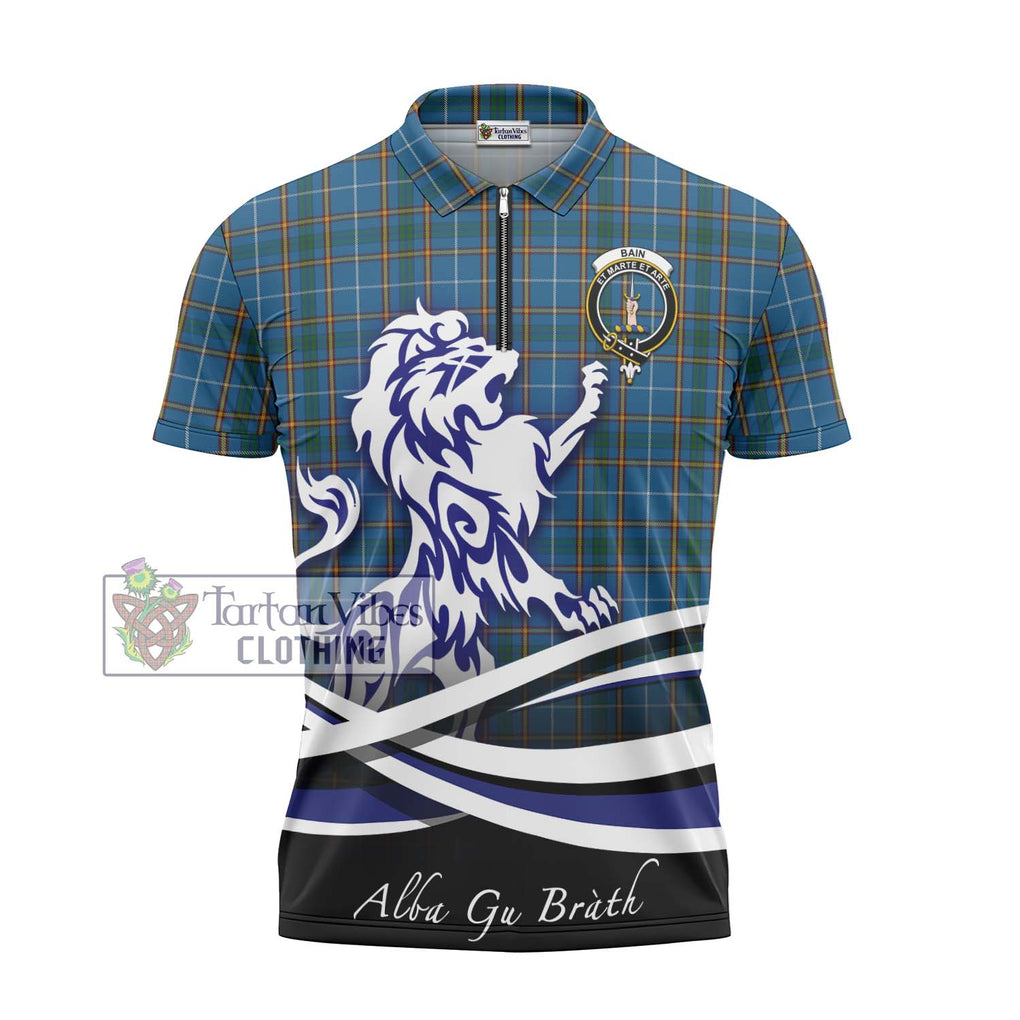 Bain Tartan Zipper Polo Shirt with Alba Gu Brath Regal Lion Emblem - Tartanvibesclothing Shop