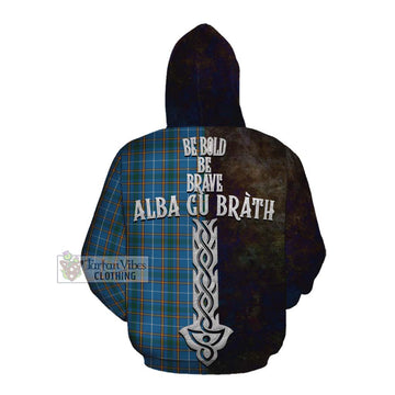 Bain Tartan Family Crest Cotton Hoodie Alba Gu Brath Be Brave Lion Ancient Style Pullover Hoodie - Tartan Vibes Clothing