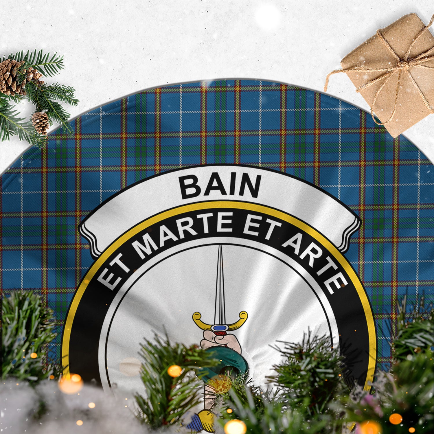 Bain Tartan Christmas Tree Skirt with Family Crest - Tartanvibesclothing