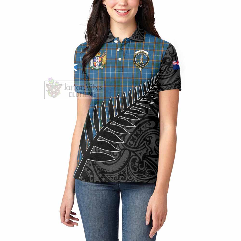 Tartan Vibes Clothing Bain Crest Tartan Women's Polo Shirt with New Zealand Silver Fern Half Style