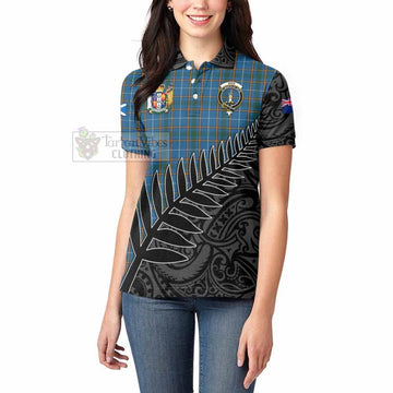 Bain Crest Tartan Women's Polo Shirt with New Zealand Silver Fern Half Style