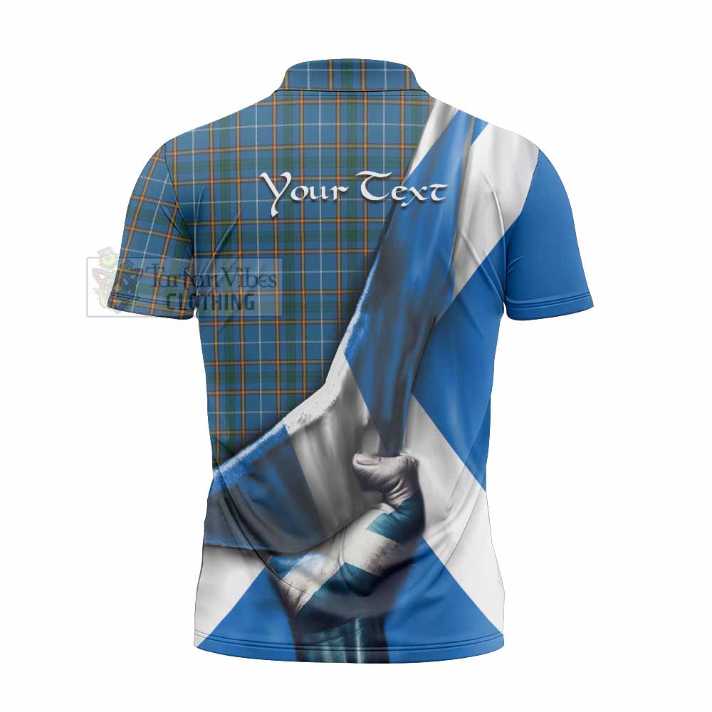 Tartan Vibes Clothing Bain Tartan Zipper Polo Shirt with Family Crest Scotland Patriotic Style