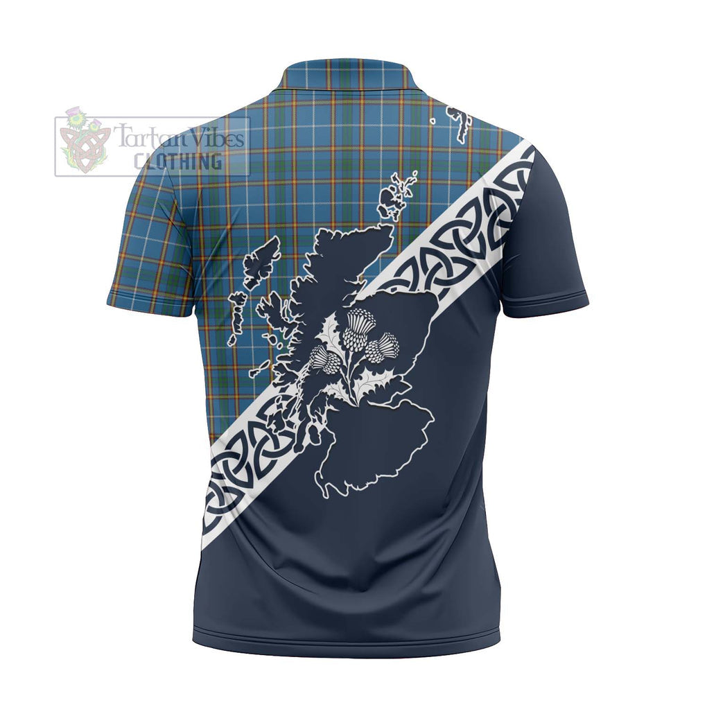 Tartan Vibes Clothing Bain Tartan Zipper Polo Shirt Featuring Thistle and Scotland Map