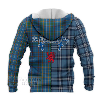 Bain Tartan Knitted Hoodie Happy St. Andrew's Day Half Tartan Style