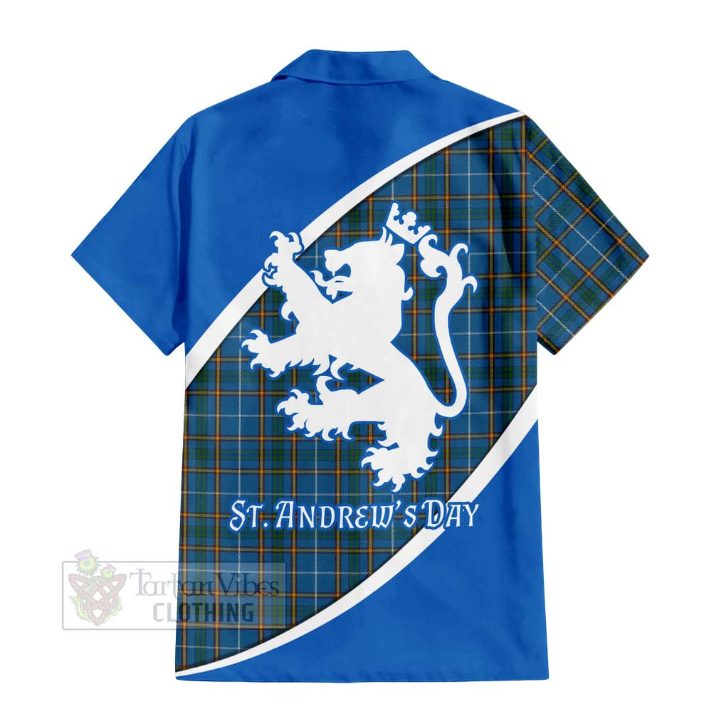 Tartan Vibes Clothing Bain Family Crest Tartan Short Sleeve Button Shirt Celebrate Saint Andrew's Day in Style