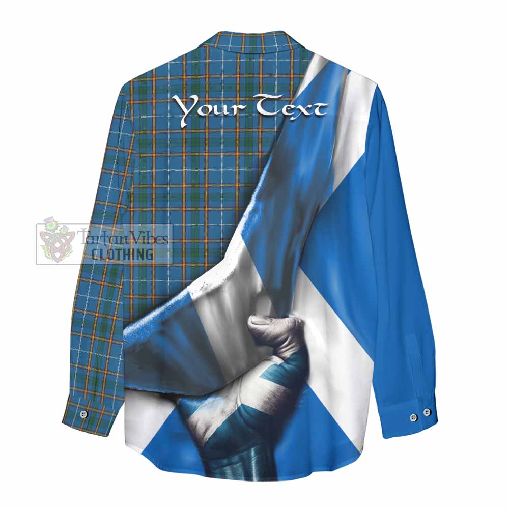 Tartan Vibes Clothing Bain Tartan Women's Casual Shirt with Family Crest Scotland Patriotic Style