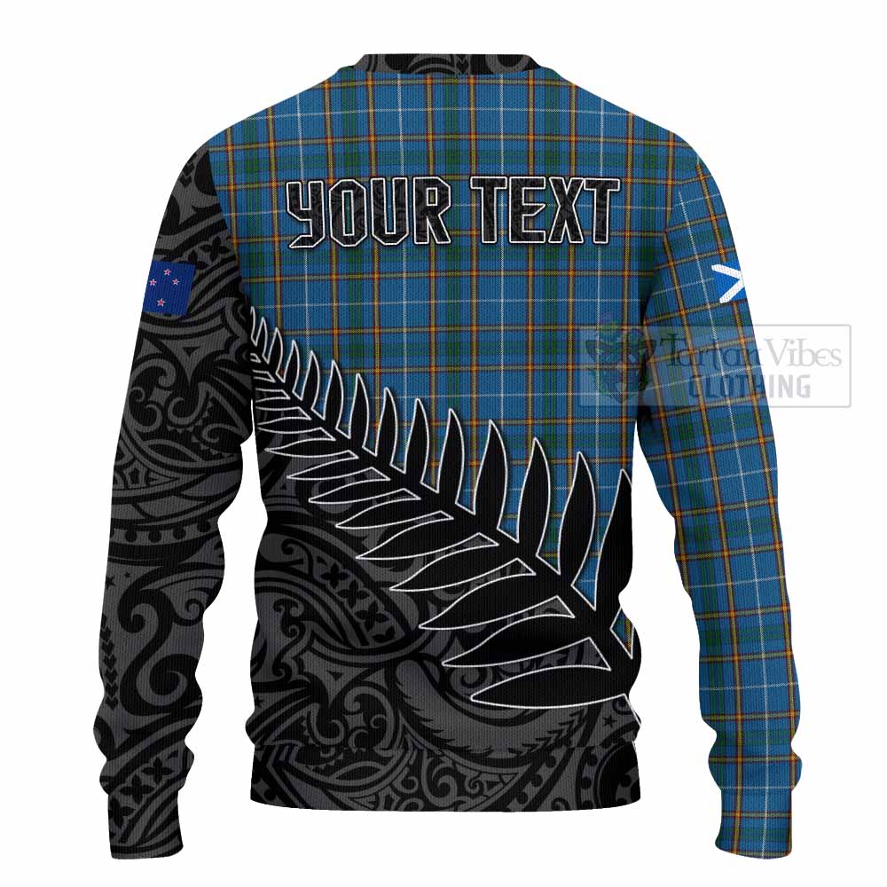 Tartan Vibes Clothing Bain Crest Tartan Knitted Sweater with New Zealand Silver Fern Half Style