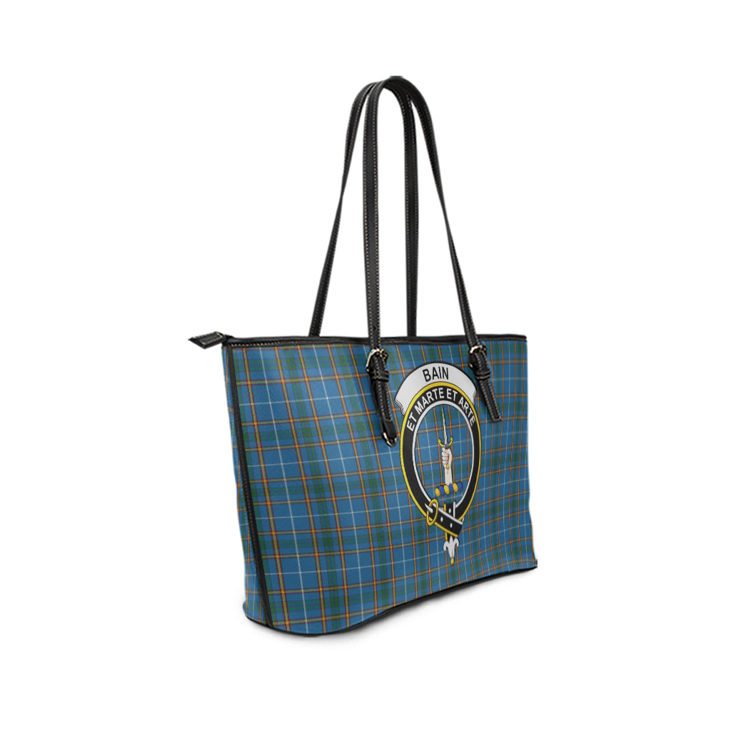 Bain Tartan Leather Tote Bag with Family Crest - Tartanvibesclothing