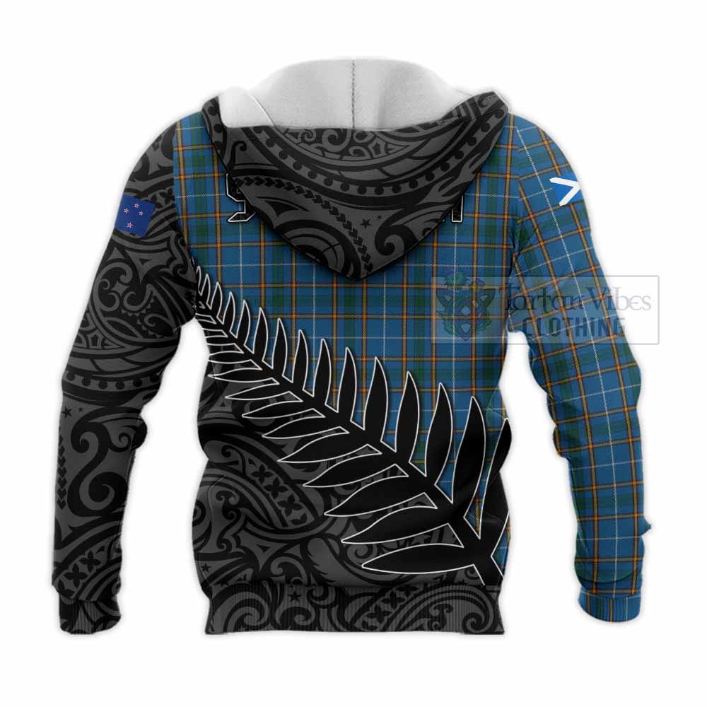 Tartan Vibes Clothing Bain Crest Tartan Knitted Hoodie with New Zealand Silver Fern Half Style