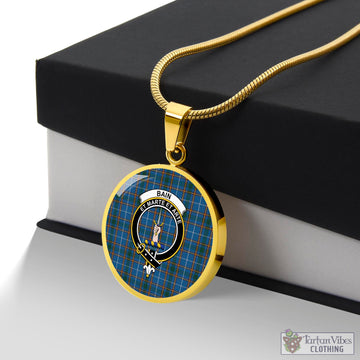 Bain Tartan Circle Necklace with Family Crest