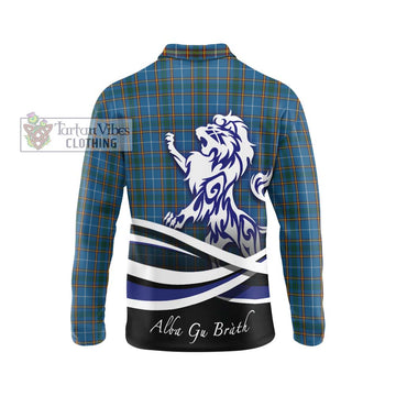 Bain Tartan Long Sleeve Polo Shirt with Alba Gu Brath Regal Lion Emblem - Tartan Vibes Clothing