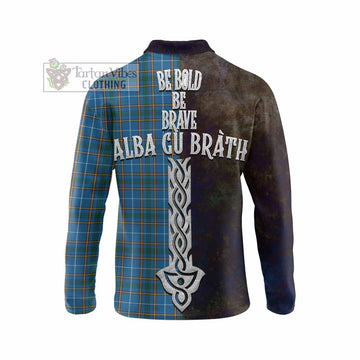 Bain Tartan Family Crest Long Sleeve Polo Shirt Alba Gu Brath Be Brave Lion Ancient Style - Tartan Vibes Clothing