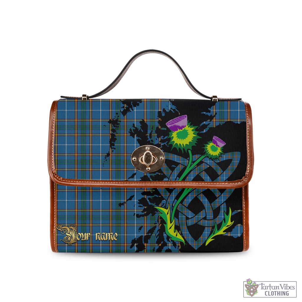 Tartan Vibes Clothing Bain Tartan Waterproof Canvas Bag with Scotland Map and Thistle Celtic Accents