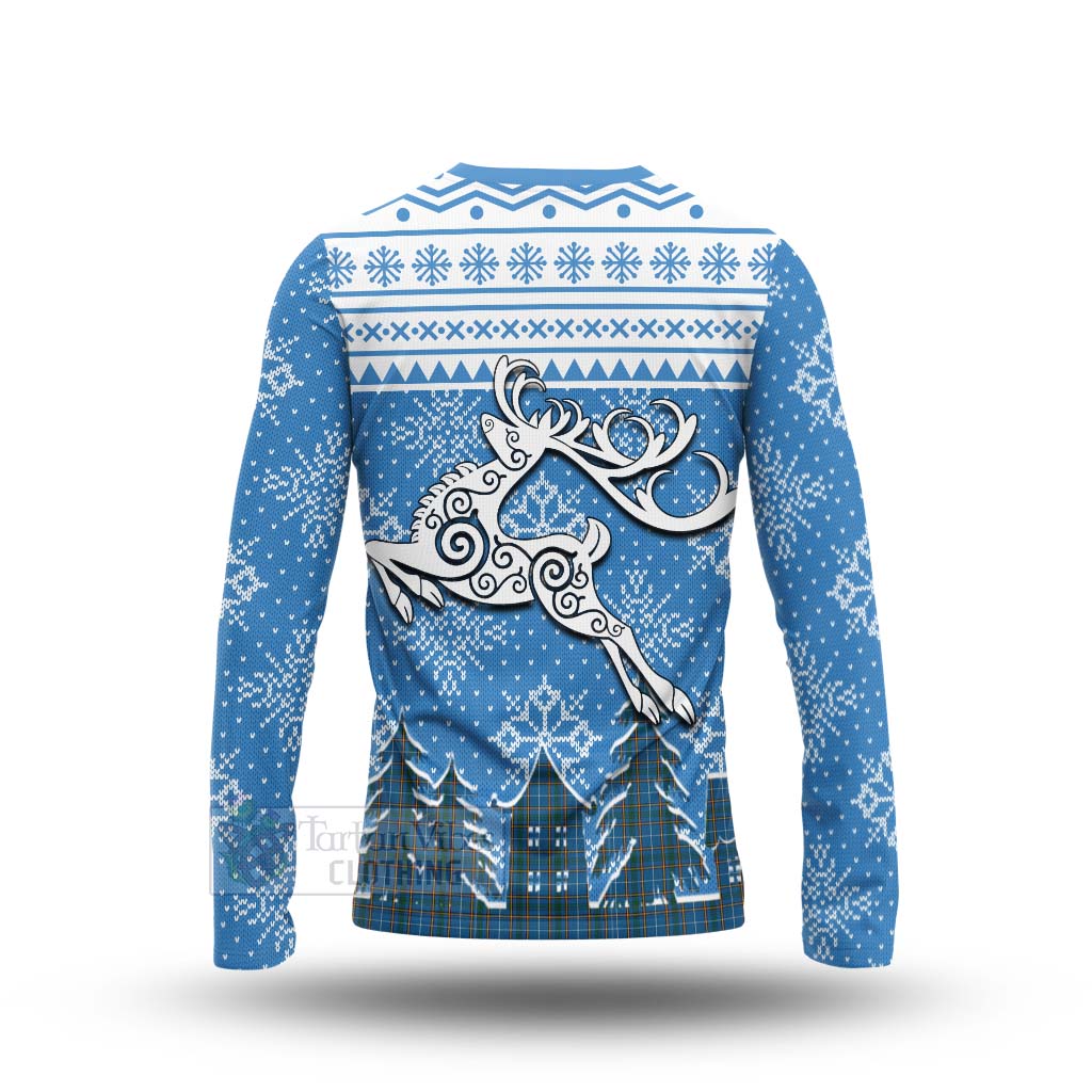 Tartan Vibes Clothing Bain Clan Christmas Long Sleeve T-Shirt Celtic Reindeer Style