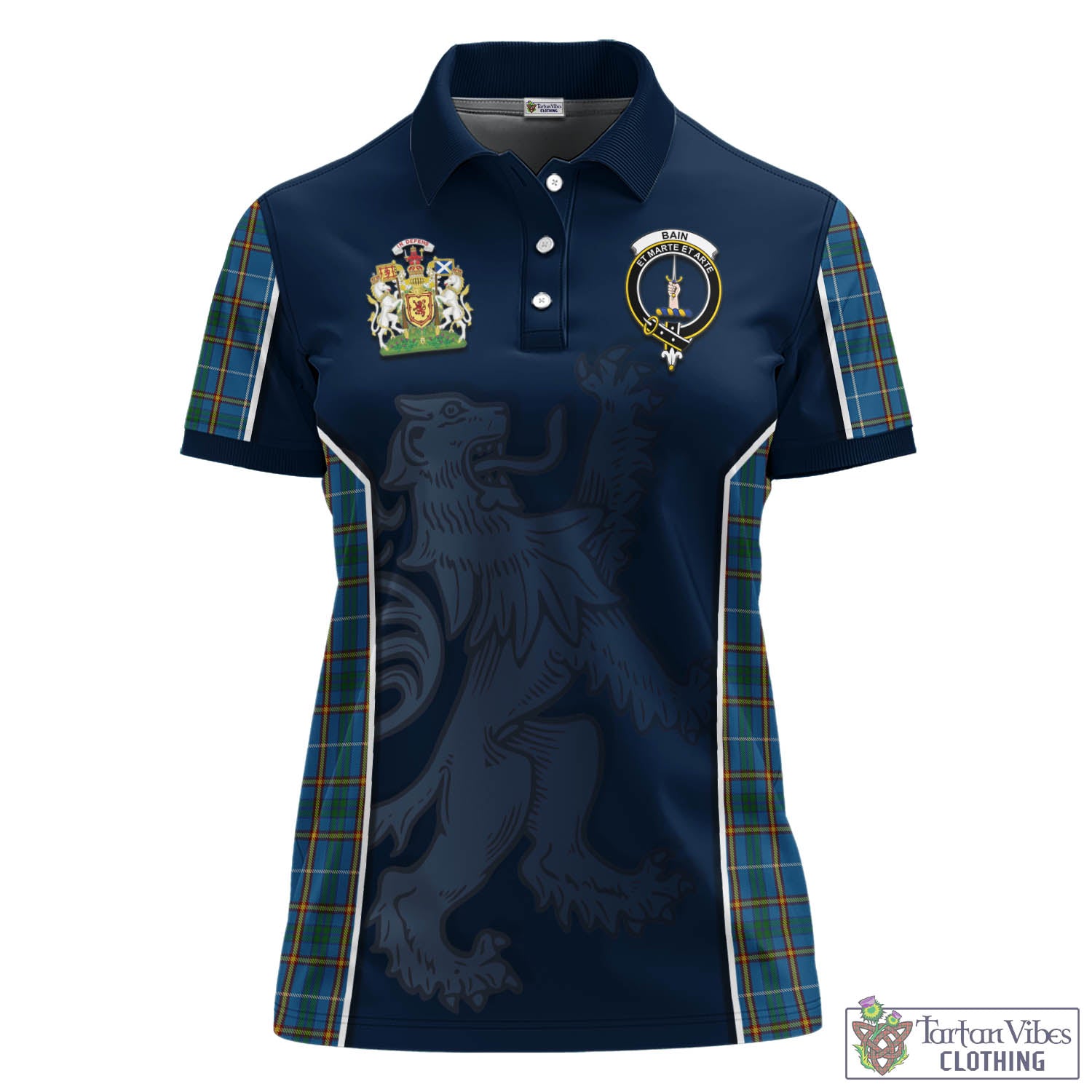 Tartan Vibes Clothing Bain Tartan Women's Polo Shirt with Family Crest and Lion Rampant Vibes Sport Style