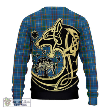 Bain Tartan Ugly Sweater with Family Crest Celtic Wolf Style