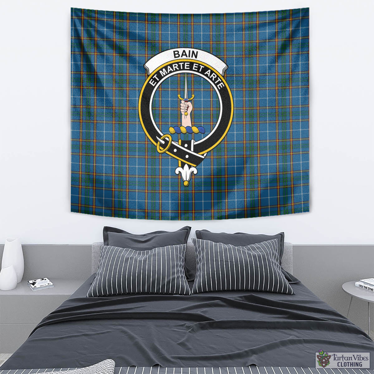 Tartan Vibes Clothing Bain Tartan Tapestry Wall Hanging and Home Decor for Room with Family Crest