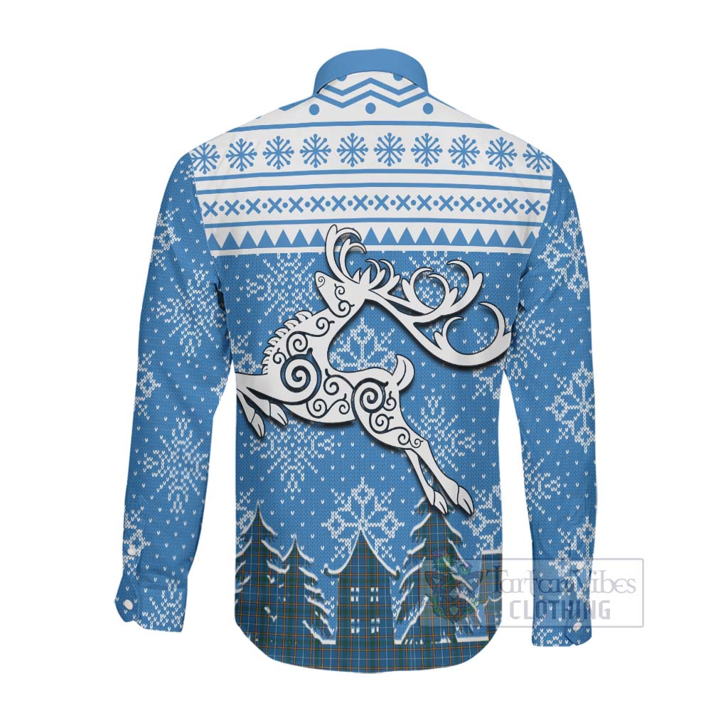 Tartan Vibes Clothing Bain Clan Christmas Long Sleeve Button Shirt Celtic Reindeer Style