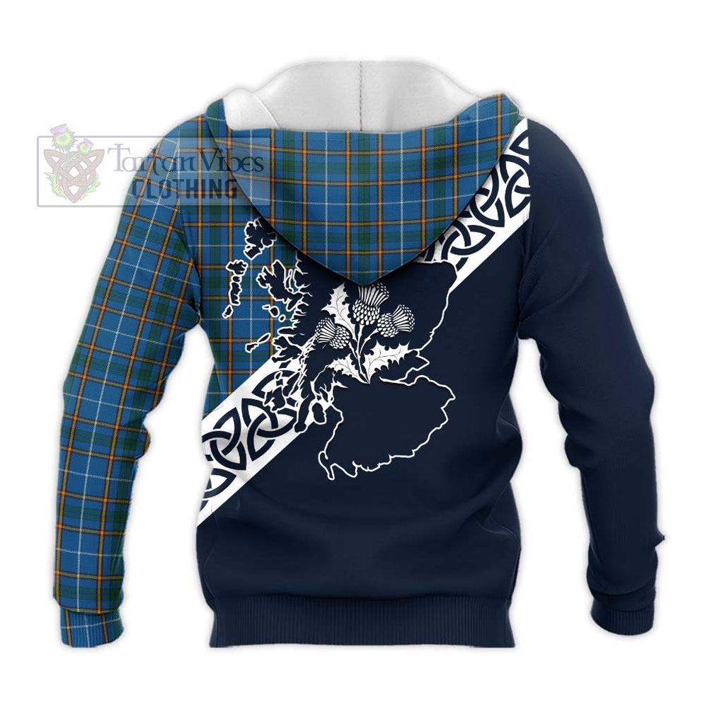 Tartan Vibes Clothing Bain Tartan Knitted Hoodie Featuring Thistle and Scotland Map