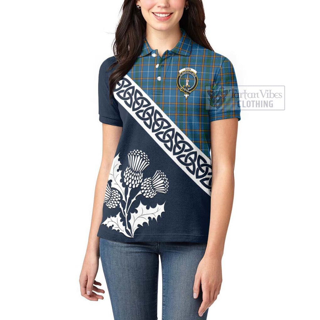 Tartan Vibes Clothing Bain Tartan Women's Polo Shirt Featuring Thistle and Scotland Map