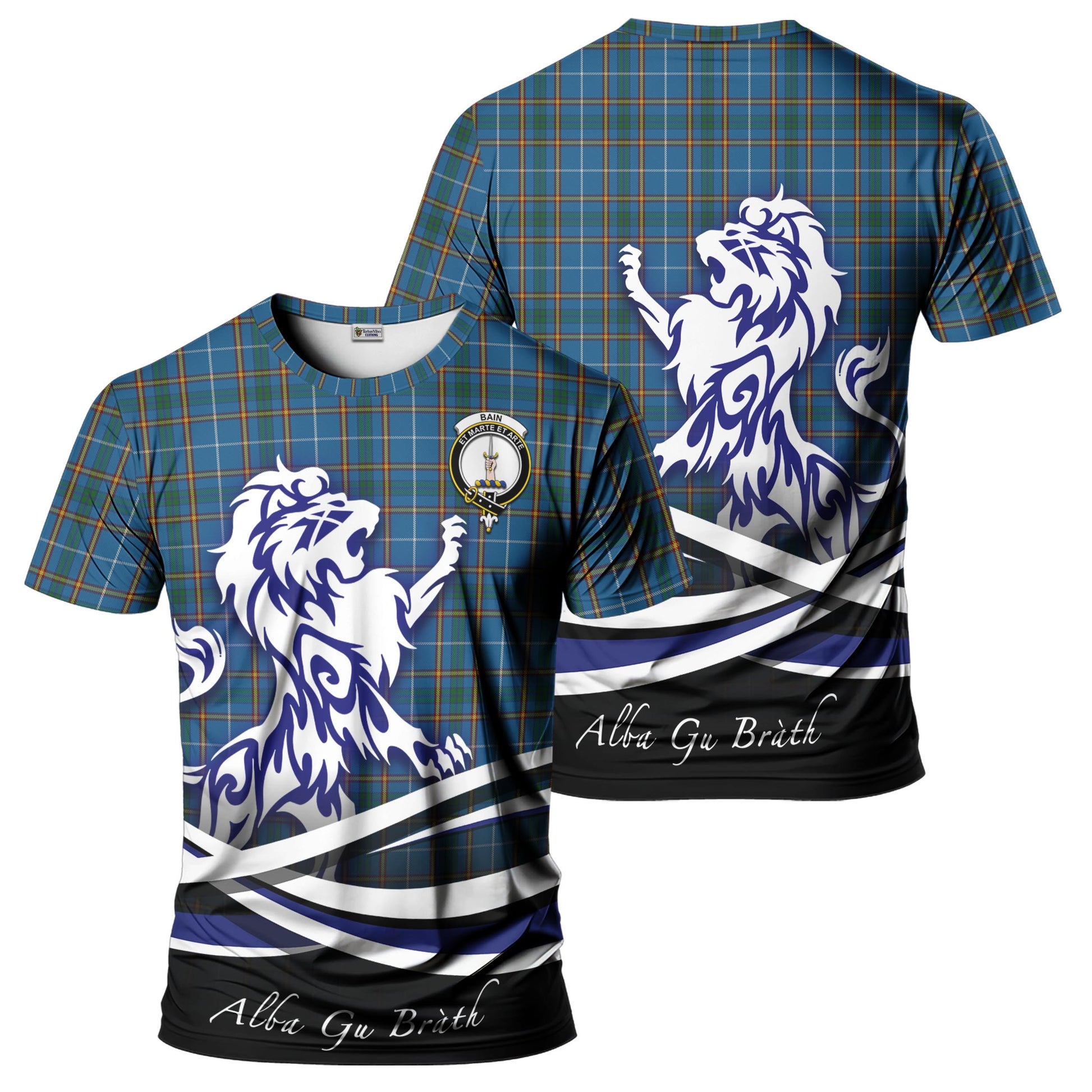 bain-tartan-t-shirt-with-alba-gu-brath-regal-lion-emblem