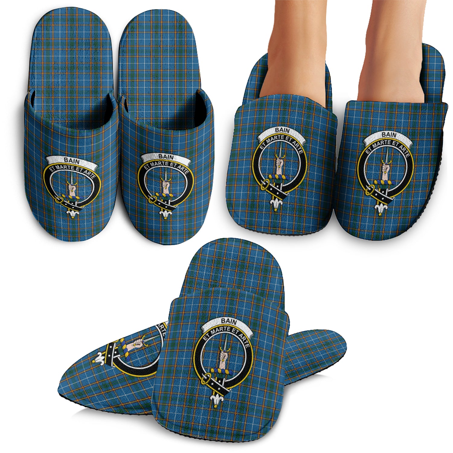 Bain Tartan Home Slippers with Family Crest - Tartanvibesclothing
